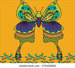 Un vector de mariposa mandala, lleno de colores hermosos, brillantes y felices 