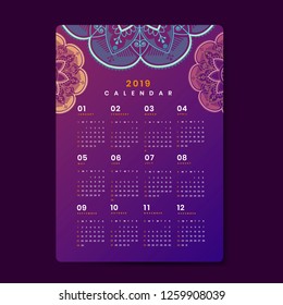 Mandala calendar 2019 vector poster