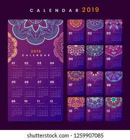 Mandala calendar 2019 vector posters set