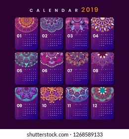 Mandala calendar 2019 vector posters set