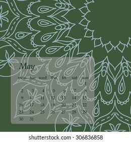 Mandala Calendar May 2016. Vintage decorative elements. Oriental pattern, vector illustration. Islam, Arabic, Indian, turkish, pakistan, chinese, ottoman motifs