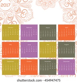 Mandala Calendar For Yoga People. Earth Close Colors And Peacefull Outlook. Calendar For Next Year 2017.