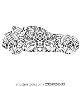 Mandala car coloring page. Mandala vector car. Car coloring page for adults.