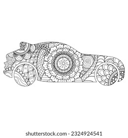 Mandala car coloring page. Mandala vector car. Car coloring page for adults.