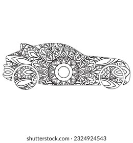 Mandala car coloring page. Mandala vector car. Car coloring page for adults.
