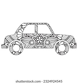 Mandala car coloring page. Mandala vector car. Car coloring page for adults.