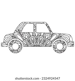 Mandala car coloring page. Mandala vector car. Car coloring page for adults.