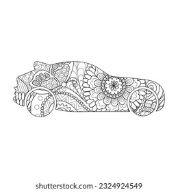 Mandala car coloring page. Mandala vector car. Car coloring page for adults.