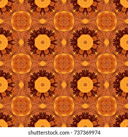 Mandala card in brown, yellow and magenta colors for backgrounds, invitations, birthday cards, wallpapers and etc. Vector mandala seamless pattern.
