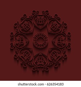 Mandala card. Vector. Mandala illustration background with shadows.
