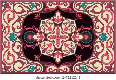 Fondo de alfombra de Mandala Flor Abstractas Rosa Flor Oración Alfombra Ilustración Ilustración vectorial