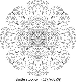 Mandala Cat / Cat Face / Adult Coloring Book / Antistress / Black and White