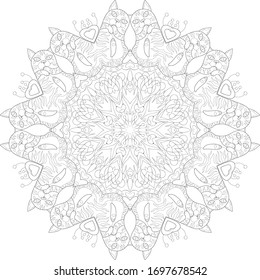 Mandala Cat / Cat Face / Adult Coloring Book / Antistress / Black and White