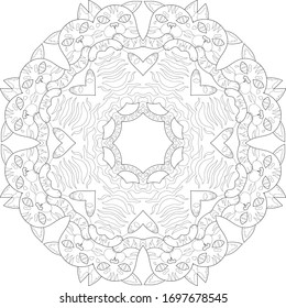 Mandala Cat / Cat Face / Adult Coloring Book / Antistress / Black and White