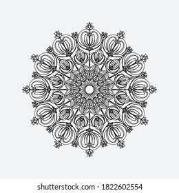 Mandala. The central element in the form of cinnamon flower. Decorative element with swirls for design of books, printed materials, invitation for a wedding or a celebration, for albums.