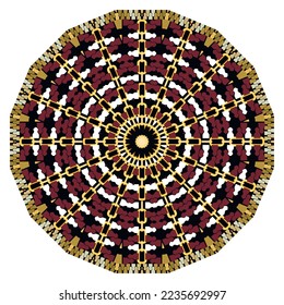 Mandala. Chains and zippers round vector pattern. Ornamental white background.  Colorful floral mandala. Radial ornament with frames, borders, flowers, chains, zippers. Ornate textured isolated design