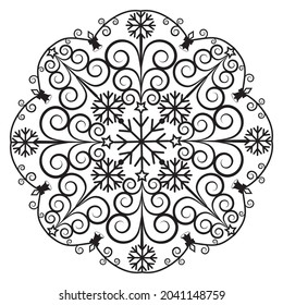 Mandala Christmas black Template Stencil, isolated vector illustration