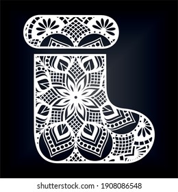Mandala Christmas Stocking. Template for cutting machines. Clipart mandala for printing.