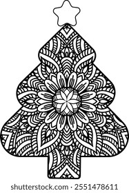 mandala christmas tree, can be use for coloring book or other