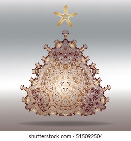 Mandala Christmas tree ethnic vector illustration, holiday concept for invitation card, Happy New Year 2017, Merry Christmas , t-shirt print, posters or textile.