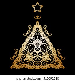 Mandala Christmas tree ethnic vector illustration, holiday concept for invitation card, Happy New Year 2017, Merry Christmas , t-shirt print, posters or textile.