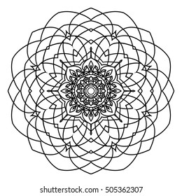 Mandala. Circle art design tattoo print, circular outline template ornament mandala, ethnic meditation. Floral, flower oriental mandal. Coloring book pag. Vector illustration isolated background