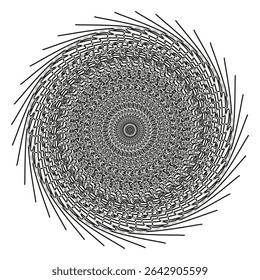 Arte em círculo mandala. Padrão radial intrincado. Design espiritual abstrato. Vetor de linha complexa.