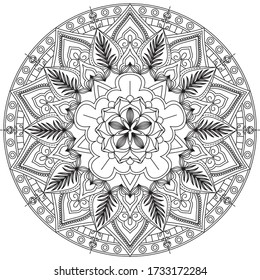 Mandala Circle Black and White Outline for Coloring Tattoo Laser cut for Stress Relief