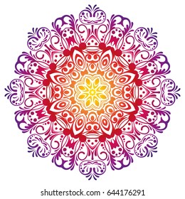 Mandala, circle decorative floral pattern borders of Islam. Design lace ornament rainbow on a white background. The vector can be used for banner, web design, wedding cards, advertising and other