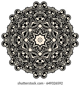 Mandala, circle decorative floral pattern borders of Islam. Design lace ornament black on a white background. The vector can be used for banner, web design, wedding cards, advertising and other