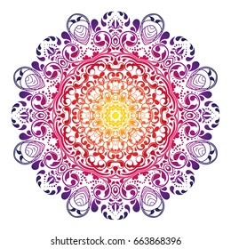 Mandala, circle decorative floral pattern borders of Islam. Design lace ornament rainbow on a white background. The vector can be used for banner, web design, wedding cards, advertising and more