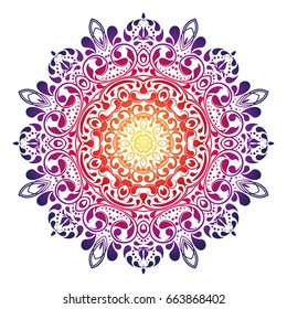 Mandala, circle decorative floral pattern borders of Islam. Design lace ornament rainbow on a white background. The vector can be used for banner, web design, wedding cards, advertising and more