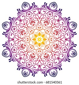 Mandala, circle decorative floral pattern borders of Islam. Design lace ornament rainbow on a white background. The vector can be used for banner, web design, wedding cards, advertising and other