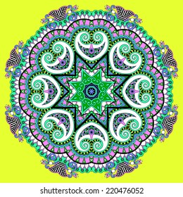 mandala, circle decorative spiritual indian symbol of lotus flower, round ornament pattern, vector illustration