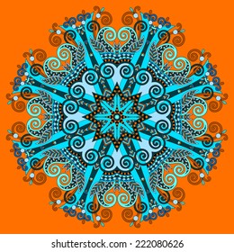 mandala, circle decorative spiritual indian symbol of lotus flower, round ornament pattern, vector illustration