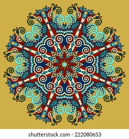 mandala, circle decorative spiritual indian symbol of lotus flower, round ornament pattern, vector illustration