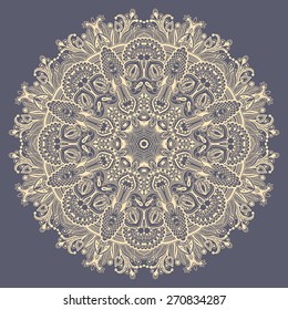 mandala, circle decorative spiritual indian symbol of lotus flower, round ornamental lace pattern, vector illustration