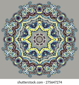 mandala, circle decorative spiritual indian symbol of lotus flower, round ornament pattern, vector illustration
