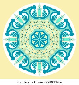 mandala, circle decorative spiritual Indian symbol of lotus flower, round ornament pattern, vector illustration 