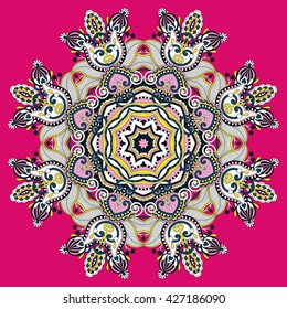 mandala, circle decorative spiritual indian symbol of lotus flower, round ornament pattern, vector illustration