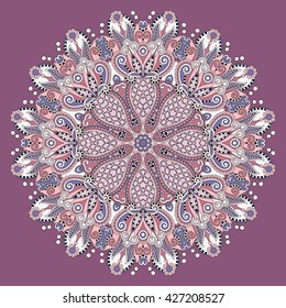 mandala, circle decorative spiritual indian symbol of lotus flower, round ornament pattern, vector illustration