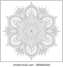 Mandala circle pattern. peaceful and concentration. Learning and education coloring page illustration for adults and children. Outline style, black and white drawing
