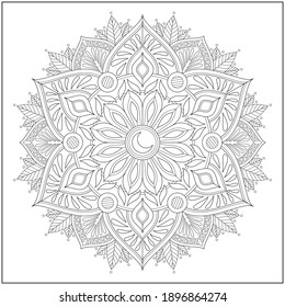 Mandala circle pattern. peaceful and concentration. Learning and education coloring page illustration for adults and children. Outline style, black and white drawing
