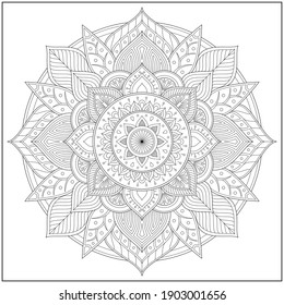 Mandala circle pattern. peaceful and concentration. Learning and education coloring page illustration for adults and children. Outline style, black and white drawing