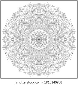 Mandala circle pattern. peaceful and concentration. Learning and education coloring page illustration for adults and children. Outline style, black and white drawing