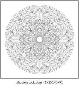 Mandala circle pattern. peaceful and concentration. Learning and education coloring page illustration for adults and children. Outline style, black and white drawing