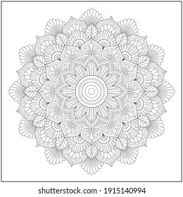 Mandala circle pattern. peaceful and concentration. Learning and education coloring page illustration for adults and children. Outline style, black and white drawing