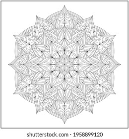Mandala circle pattern. peaceful and concentration. Learning and education coloring page illustration for adults and children. Outline style, black and white drawing