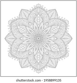 Mandala circle pattern. peaceful and concentration. Learning and education coloring page illustration for adults and children. Outline style, black and white drawing