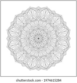 Mandala circle pattern. peaceful and concentration. Learning and education coloring page illustration for adults and children. Outline style, black and white drawing